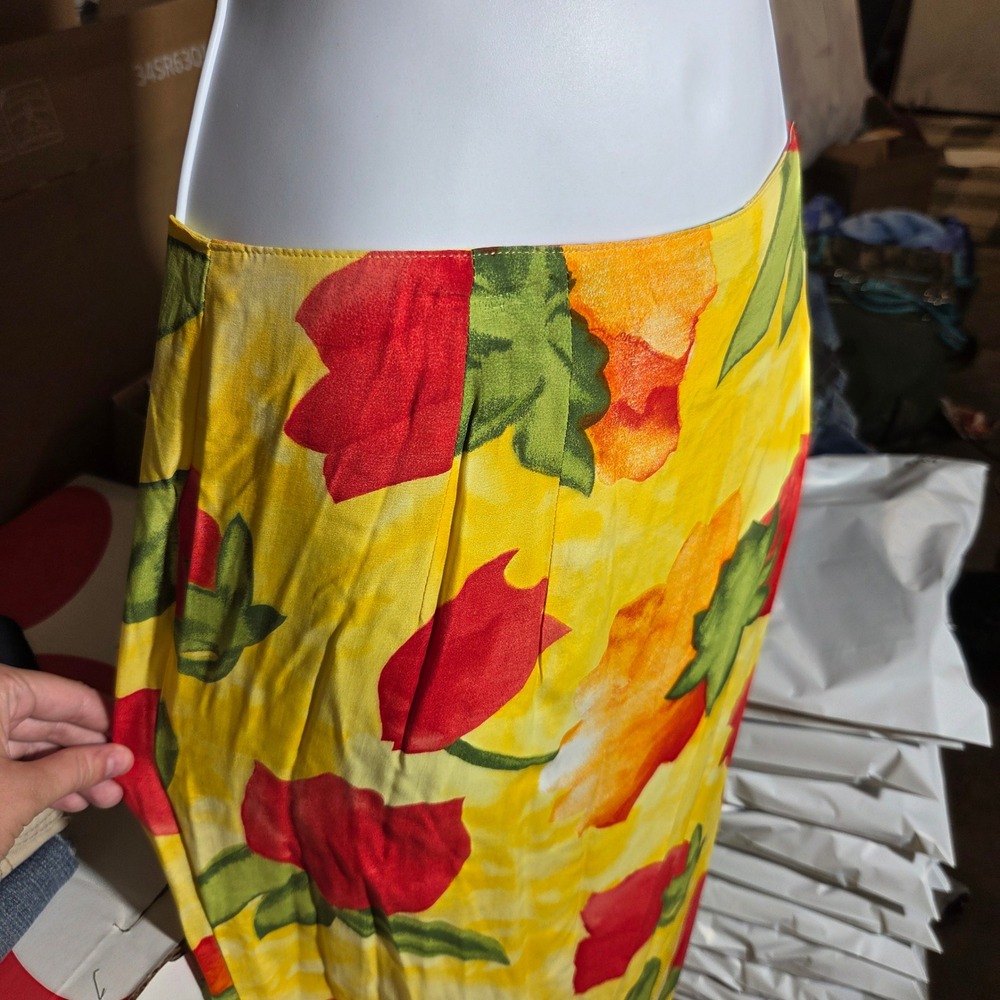 Vintage Pine Cove Yellow Floral Tulip Print Maxi Skirt Size 10 Style 2588-34 - Picture 2 of 7
